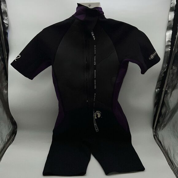 Hang Ten Womens Wetsuit Short Sleeve/Shorts Bodysuit Size L Black Purple 3x2mm - Picture 6 of 12